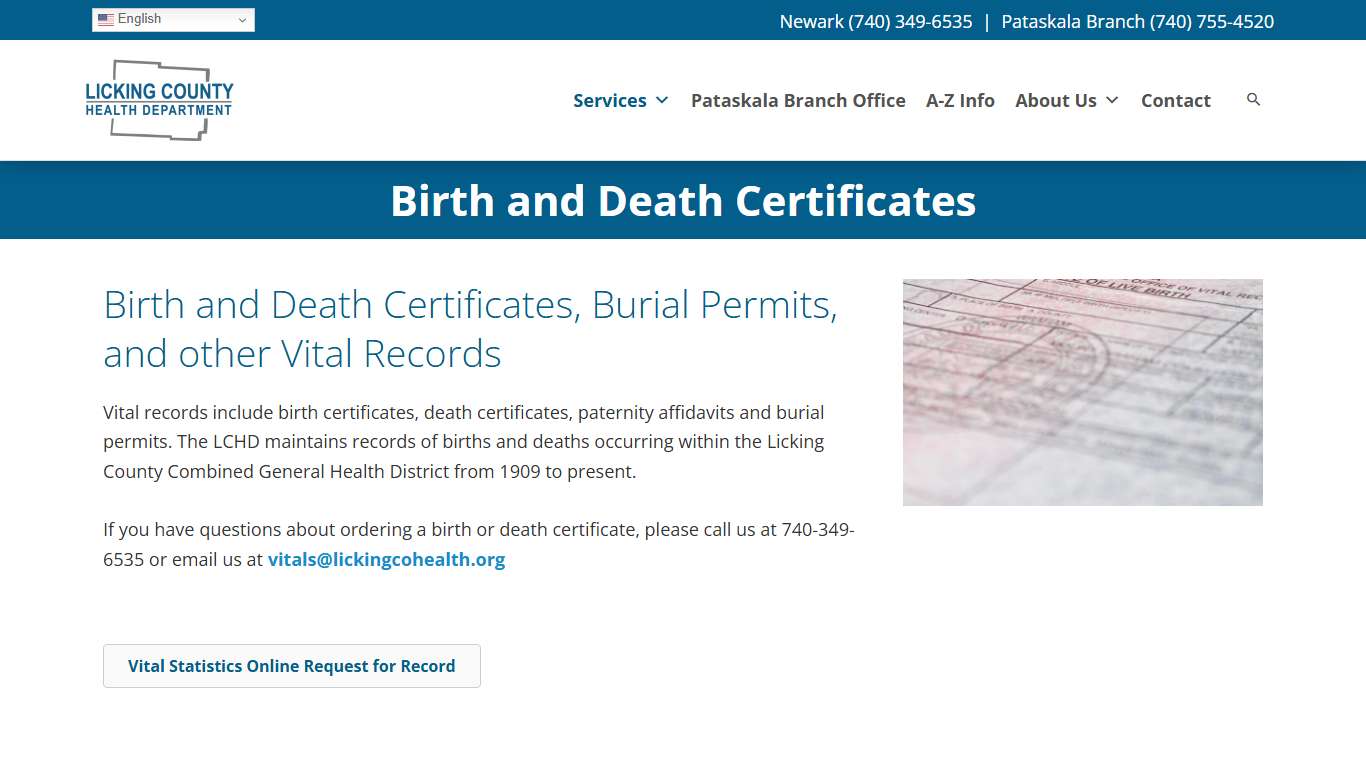 Birth and Death Certificates - Licking County Health Department