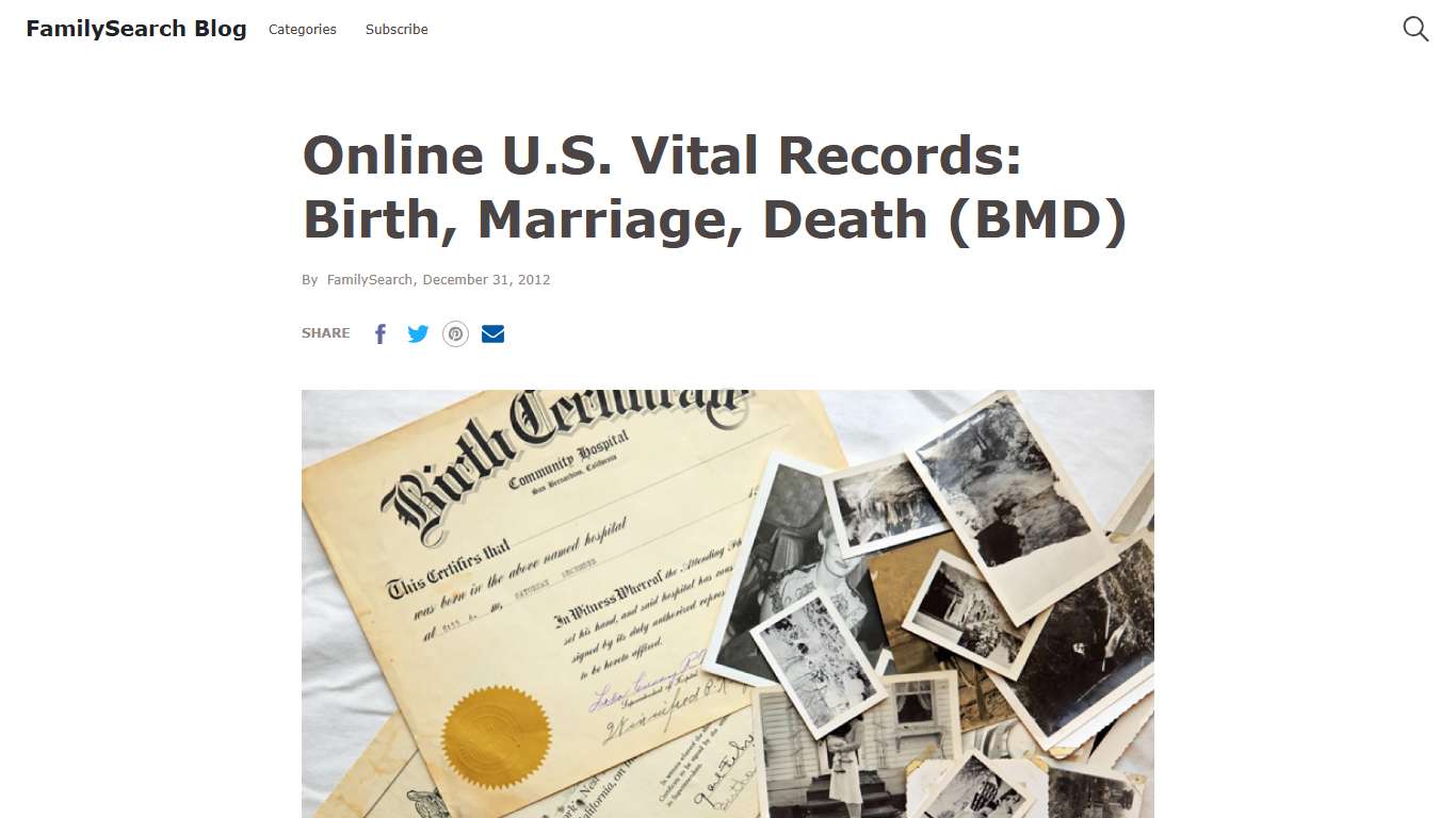 Online U.S. Vital Records: Birth, Marriage, Death (BMD)