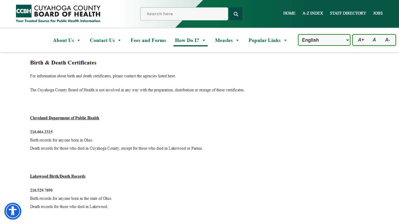 Birth & Death Certificates | CCBH