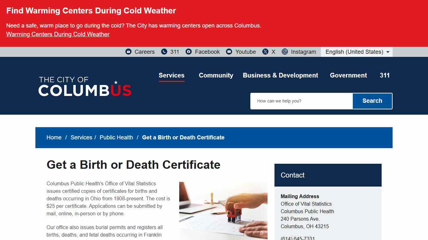 Get a Birth or Death Certificate - City of Columbus, Ohio