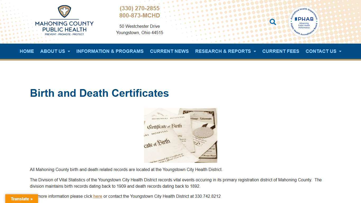 Birth and Death Certificates • Mahoning County Public Health
